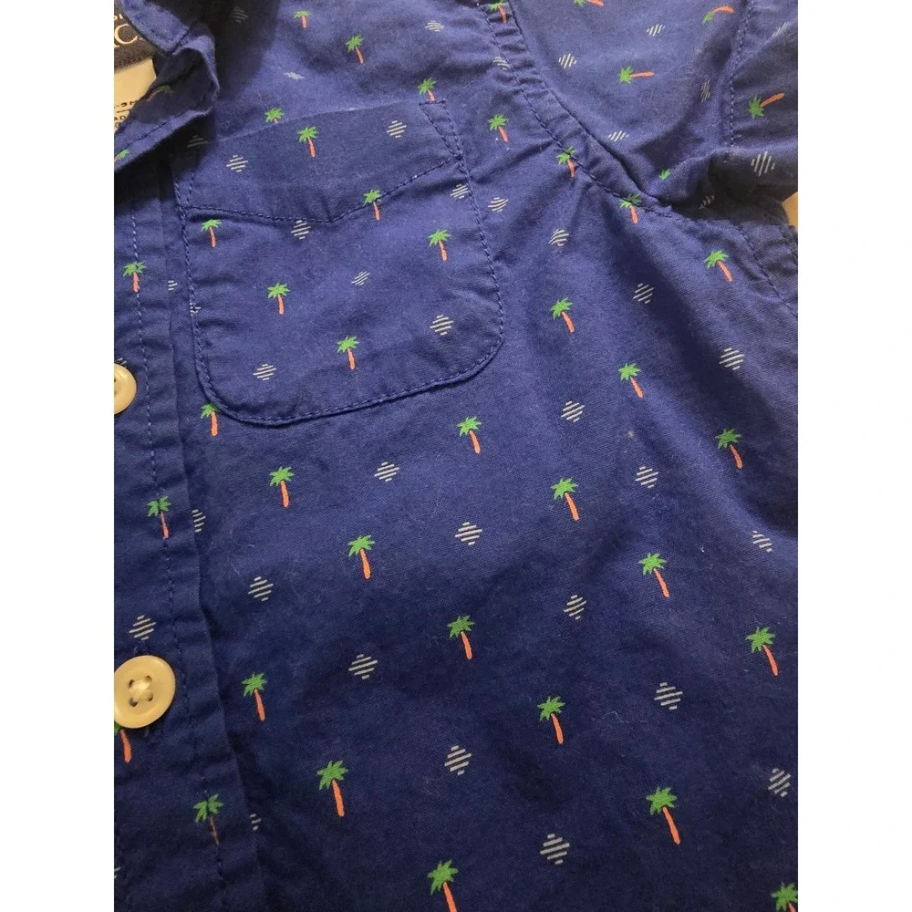 The Childrens Place Boys Blue‎ Palm Tree Tropical Button Down Shirt 6-9M